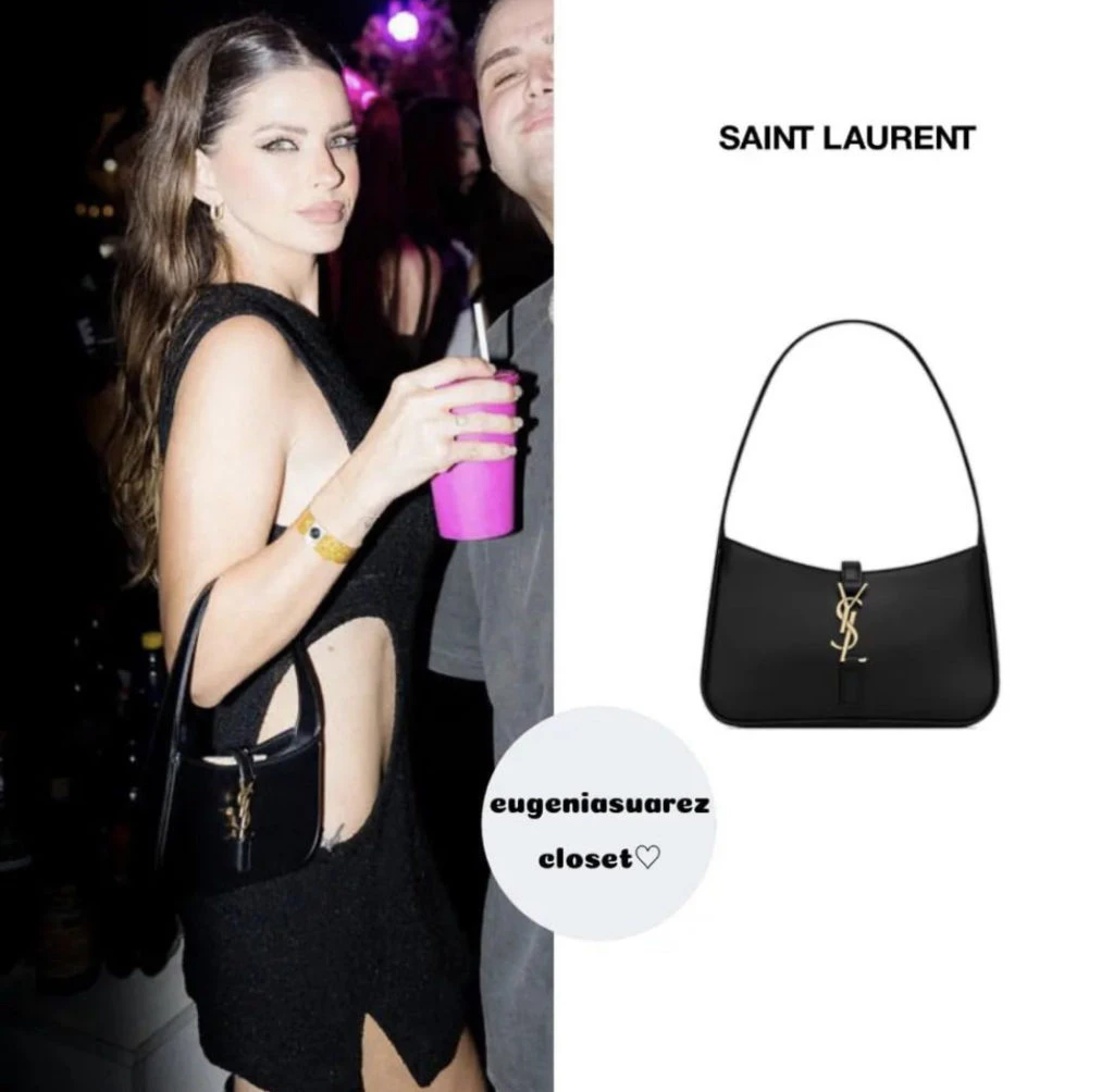 La China Suárez y un look total black con cartera YSL
