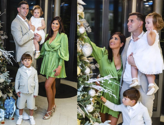 Mandinha Martínez mostró la espectacular deco navideña de su casa y posó junto al "Dibu" Martínez para desear paz y felicidad