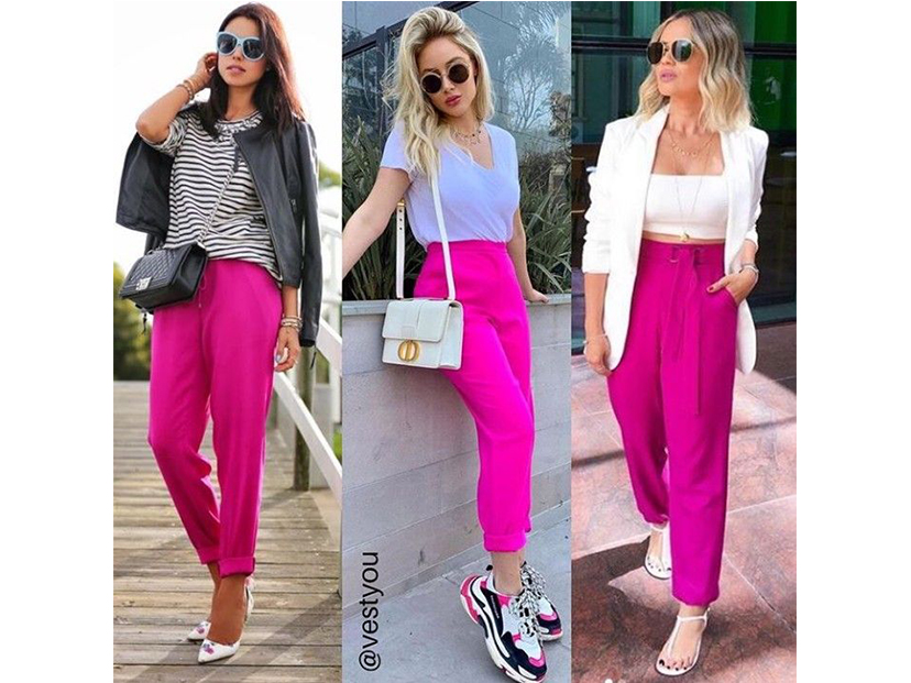 pantalón fucsia outfit