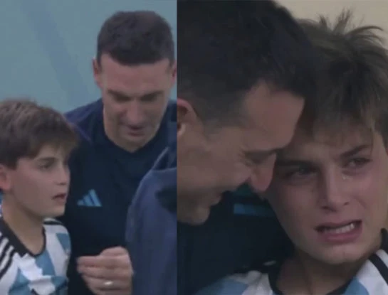 El momento más emotivo del festejo de Lionel Scaloni tras el triunfo de Argentina: cuando fue a buscar a su hijo a la tribuna
