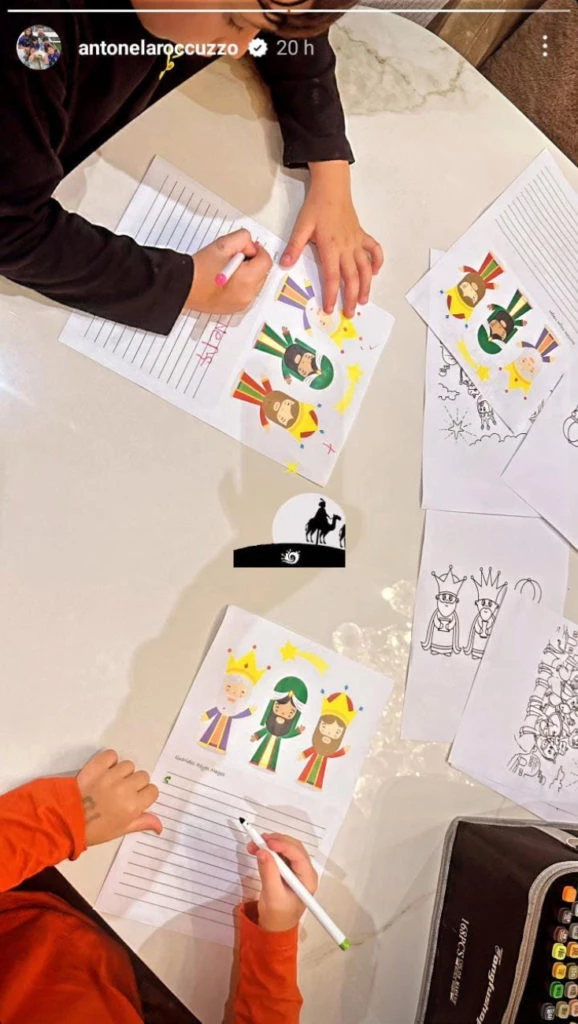 Antonela Roccuzzo mostró a sus hijos escribiendo sus cartas para los reyes magos