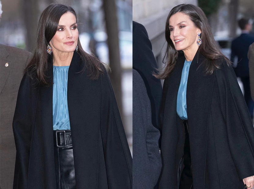 Look Letizia con pollera de cuero