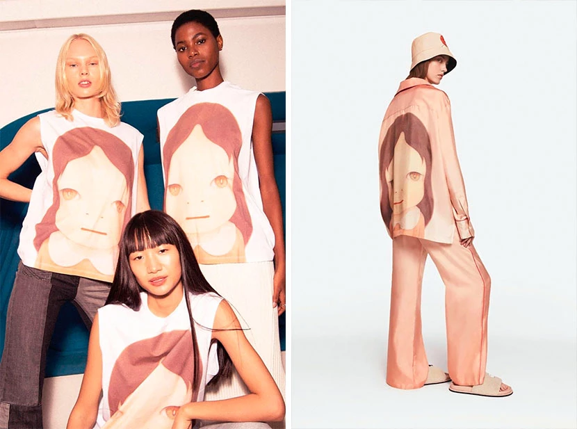 La diseñadora y el artista japonés realizan su segunda colaboración con las famosas ilustraciones de chicas inquietantes y magnéticas de grandes ojos.