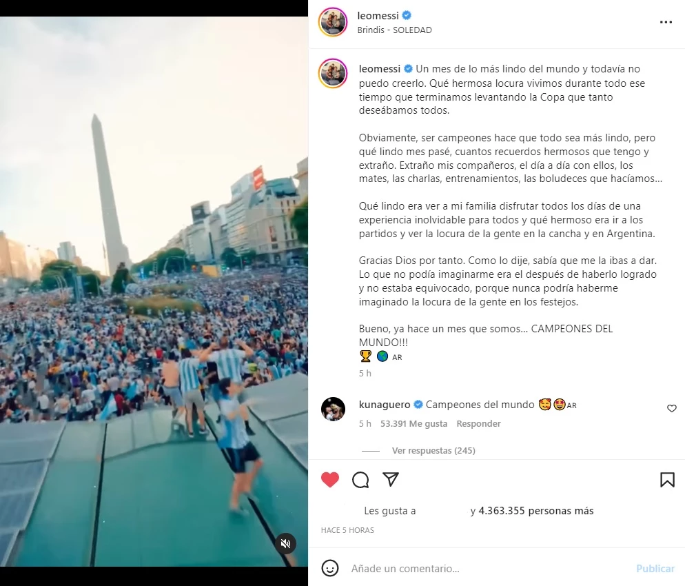 Lionel Messi compartió un emotivo posteo a un mes de ganar el Mundial de Qatar