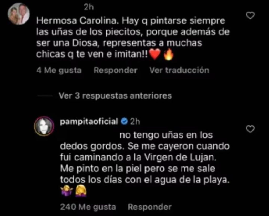 La respuesta de Pampita a un seguidor que criticó sus pies