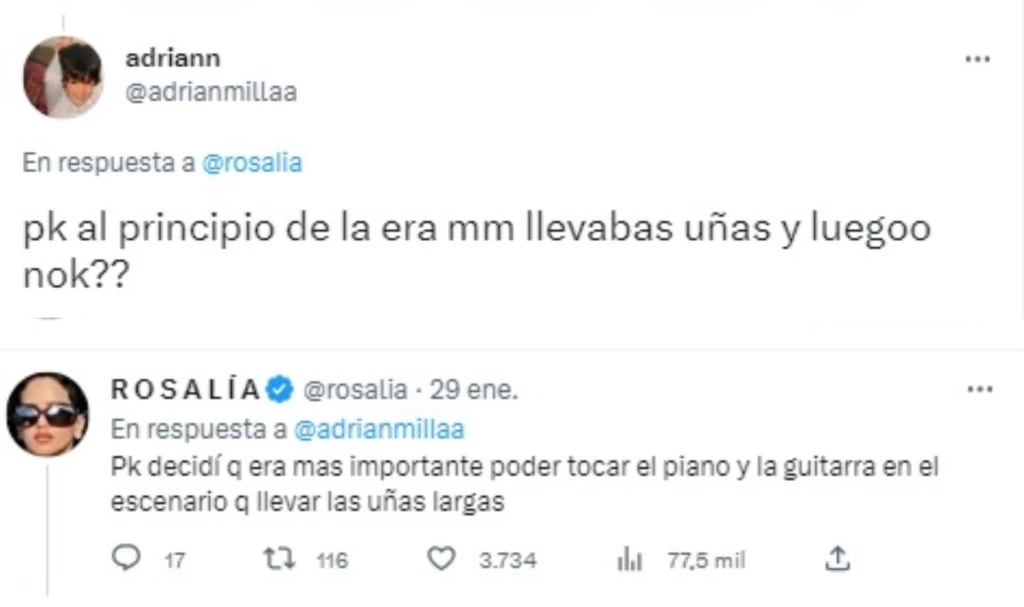 Rosalía le respondió a un fan sobre sus uñas