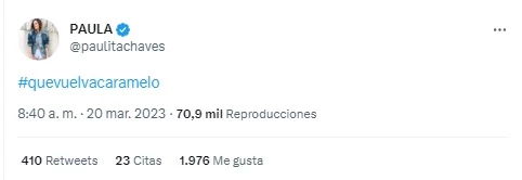 Paula Chaves pidió que Caramelo vuelva a la casa de GH