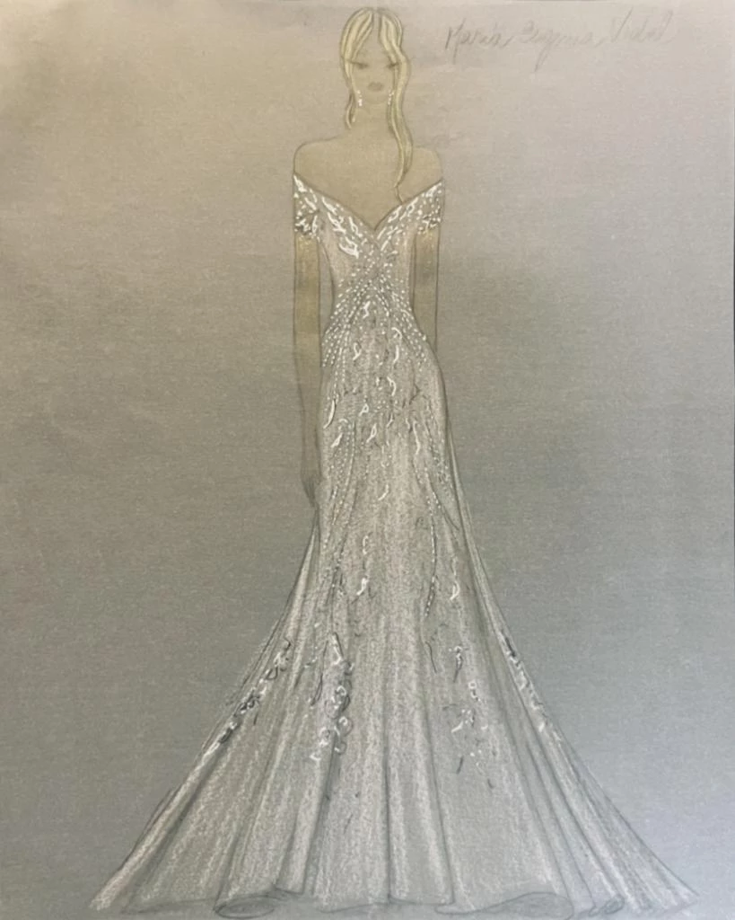 Boceto del vestido de novia de María Eugenia Vidal, por Gabriel Lage