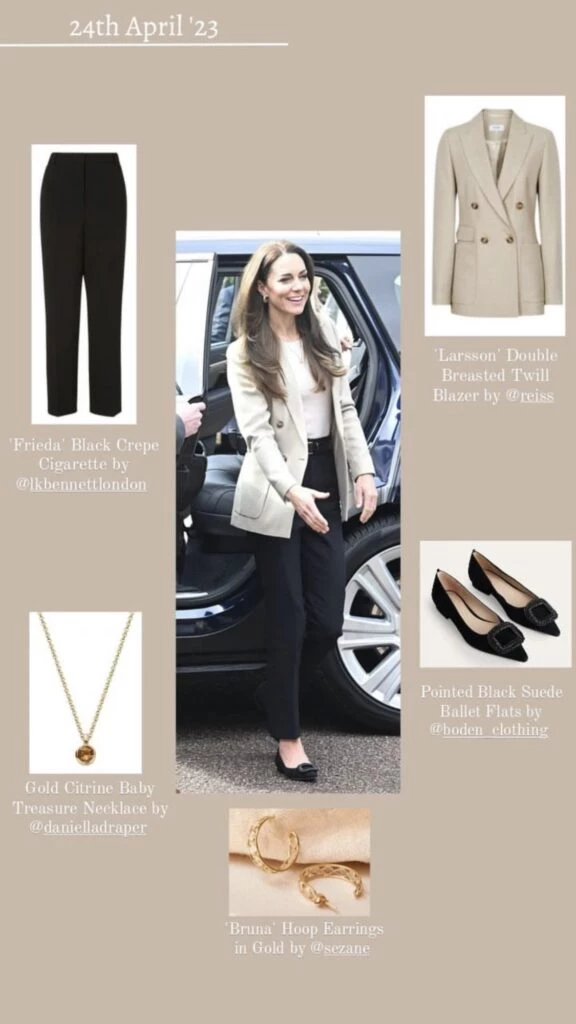 El look de Kate Middleton con zapatos más cómodos. Foto: Instagram.