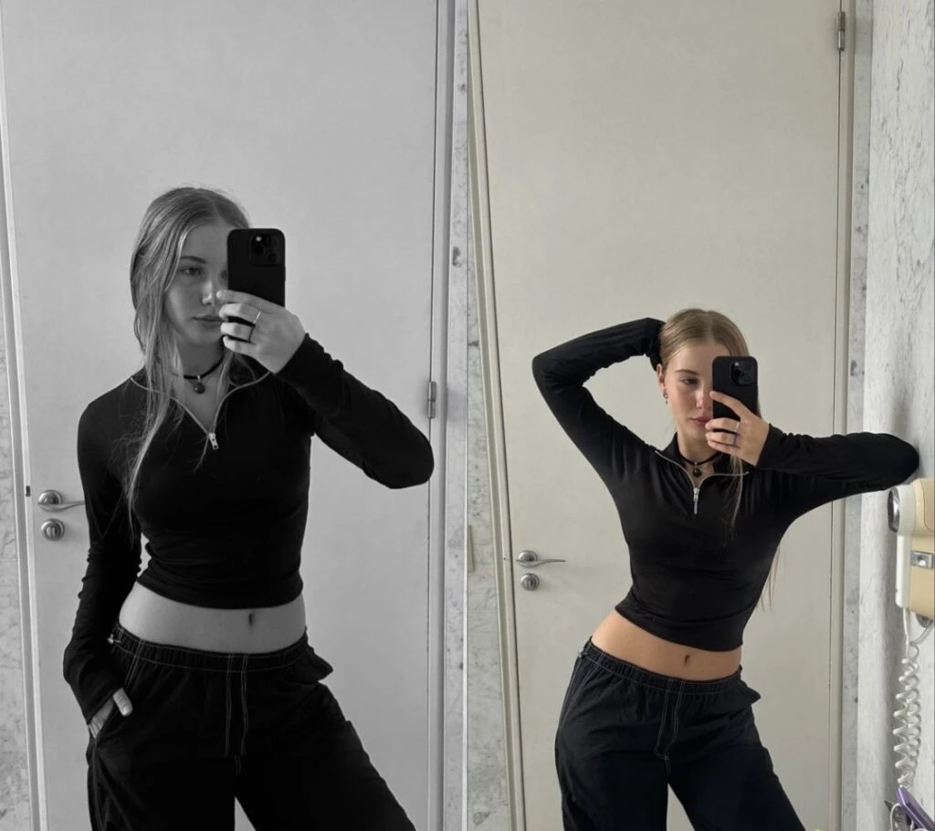 Taína Gravier y su look total black. Foto: Instagram.