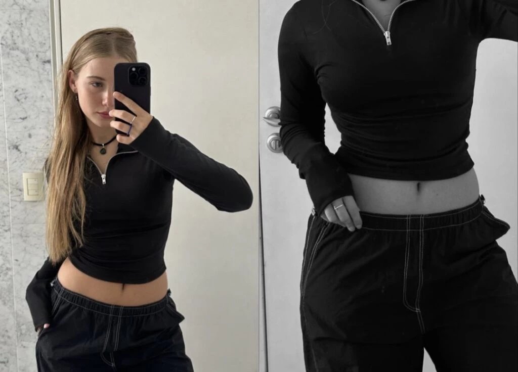 Taína Gravier y su look total black. Foto: Instagram.