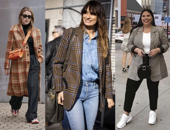 Los mejores looks del street style con abrigos a cuadrillé