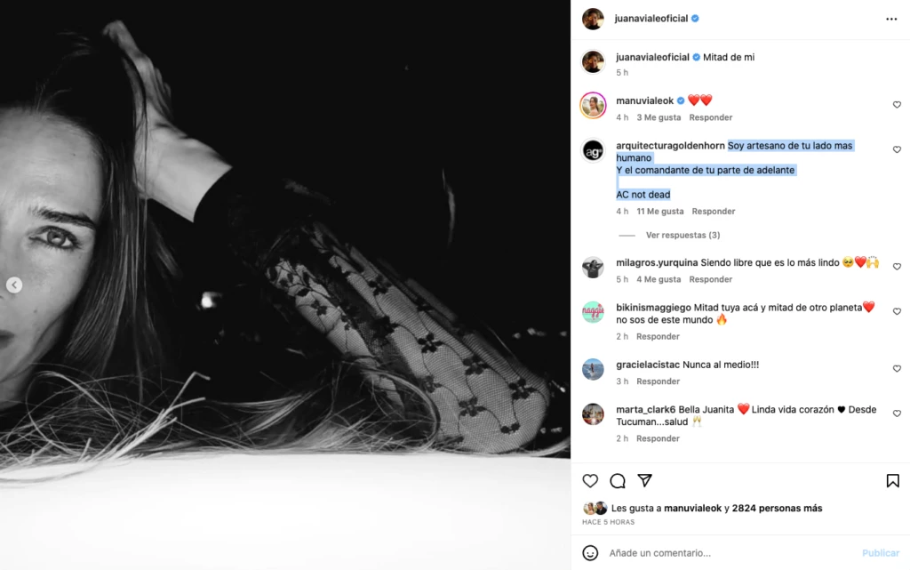 Juana Viale está en España promocionando su obra "Tráfico": el mensaje de amor de Agustín Goldenhorn.