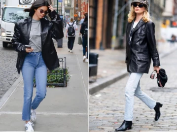 Jean y blazer de cuero destacada