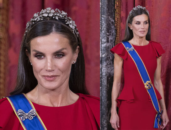 El deslumbrante look de gala de Letizia Ortiz: llevó un diseño rojo, su color preferido, y una tiara del siglo 19