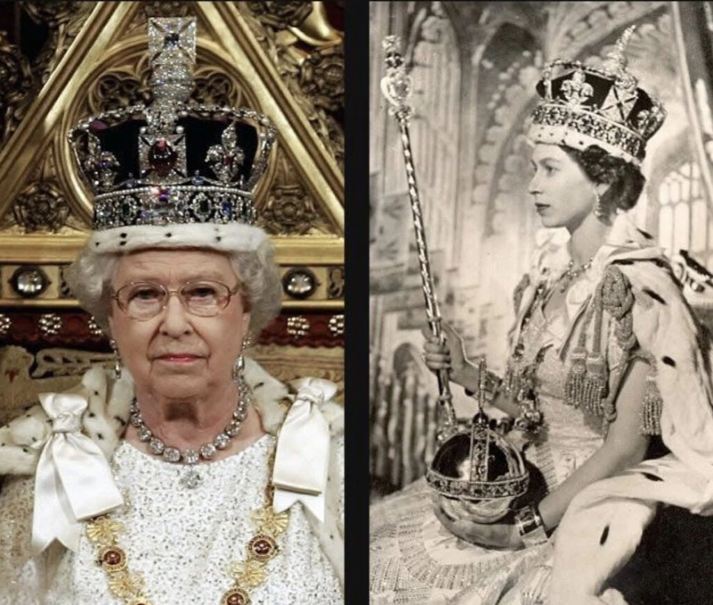 La reina Isabel II con la corona que usó más de 70 años. Foto: Pinterest.