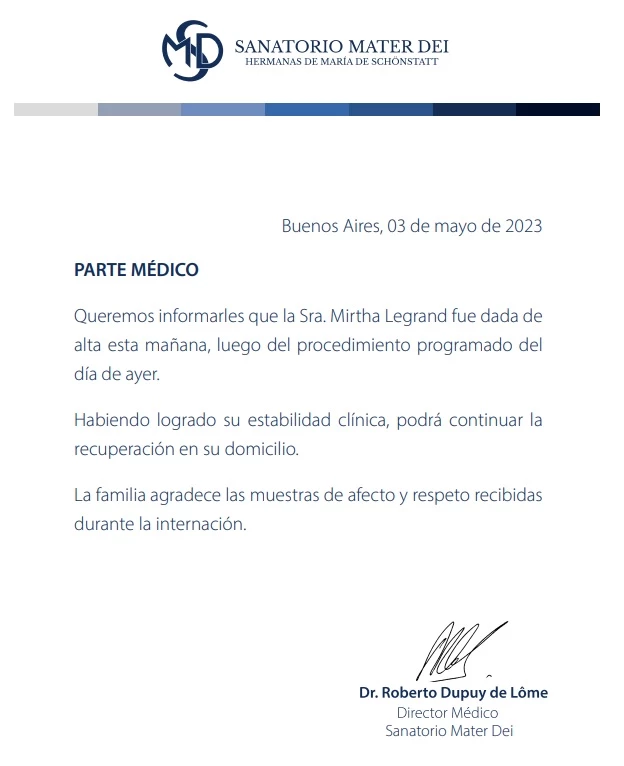 Nuevo parte médico sobre la salud de Mirtha Legrand