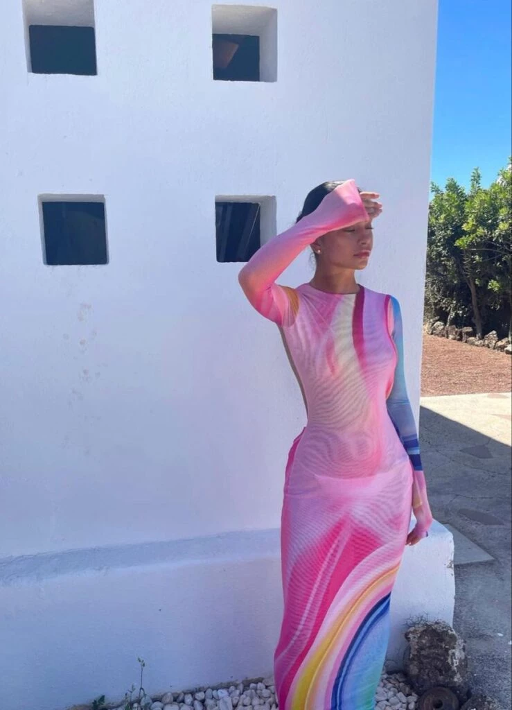 vestido de tul estampado