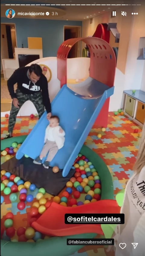 Fabián Cubero y Mica Viciconte con los chicos en Cardales