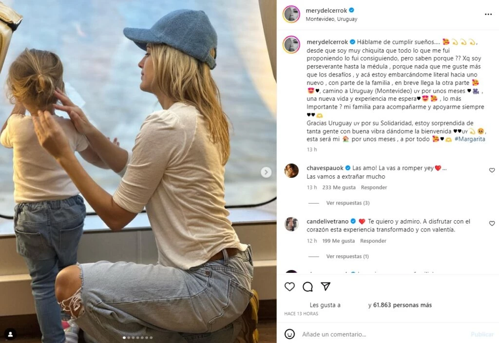 El posteo de Mery del Cerro anunciando su mudanza a Uruguay