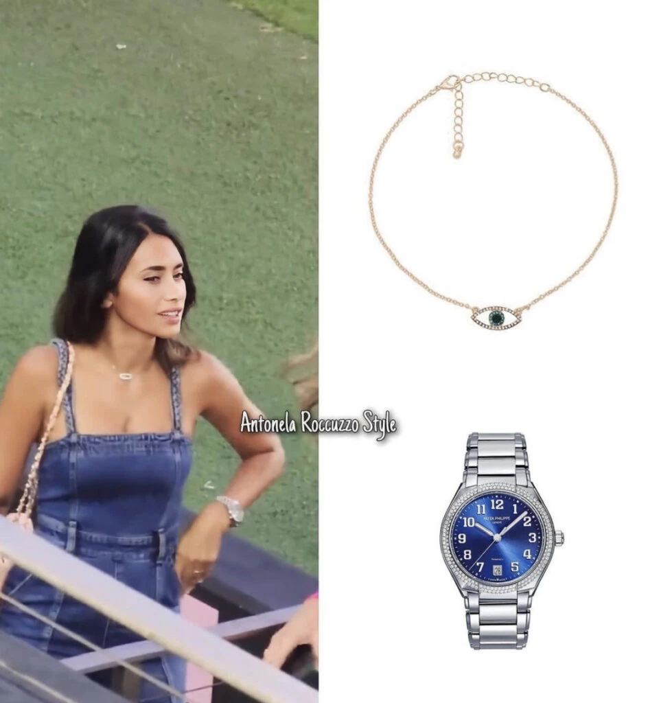 Antonela Roccuzzo fue a la cancha con un look denim total. Foto: Instagram.