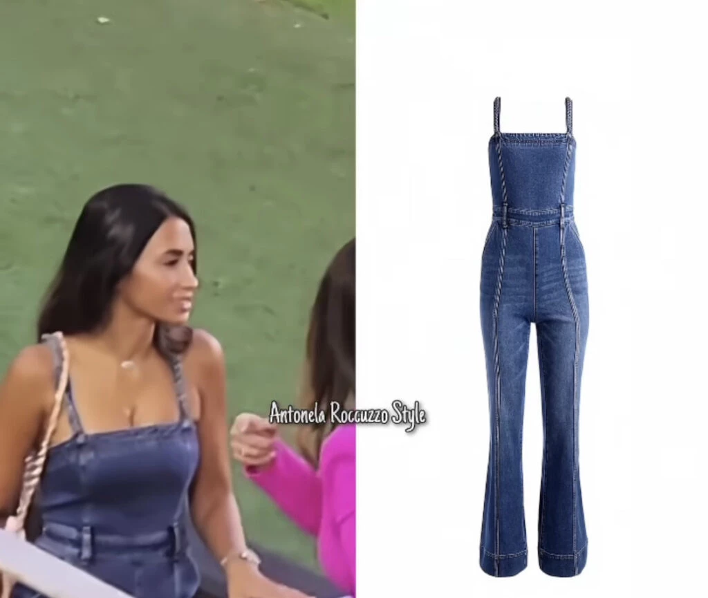 Antonela Roccuzzo fue a la cancha con un look denim total. Foto: Instagram.