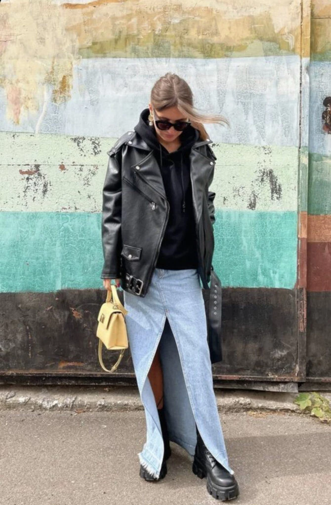 Así se usan las polleras de jean este invierno 2023. Foto: Pinterest.