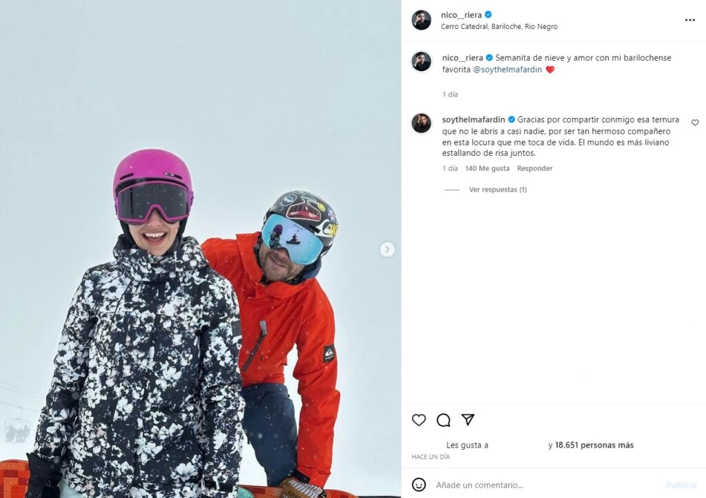 El romántico posteo de Nico Riera para Thelma Fardín