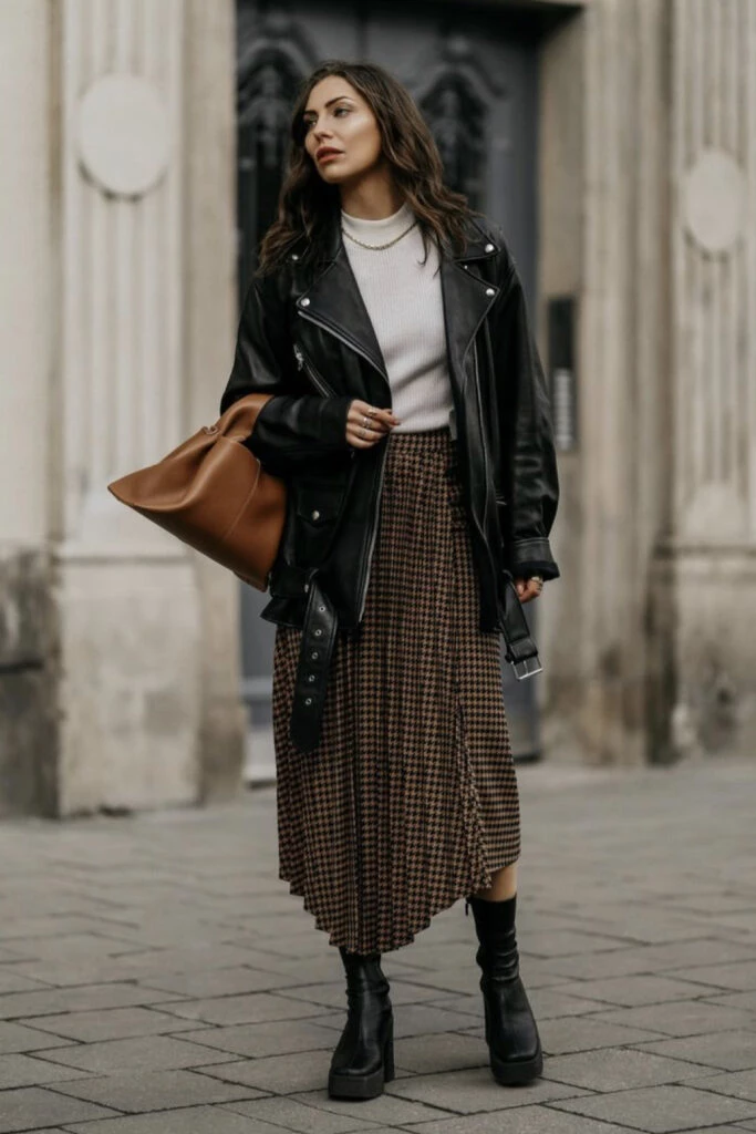 Las camperas de cuero pisan fuerte este invierno 2023. Foto: Pinterest. 