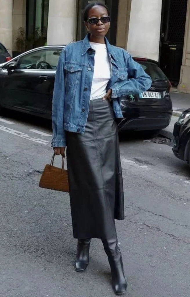 Polleras de cuero, el nuevo must-have de este invierno 2023. Foto: Pinterest.