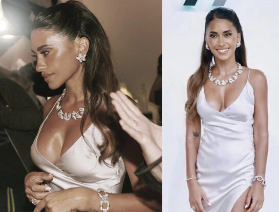 El look de alto impacto de Antonela Roccuzzo en México: deslumbró con un vestido lencero e increíbles joyas