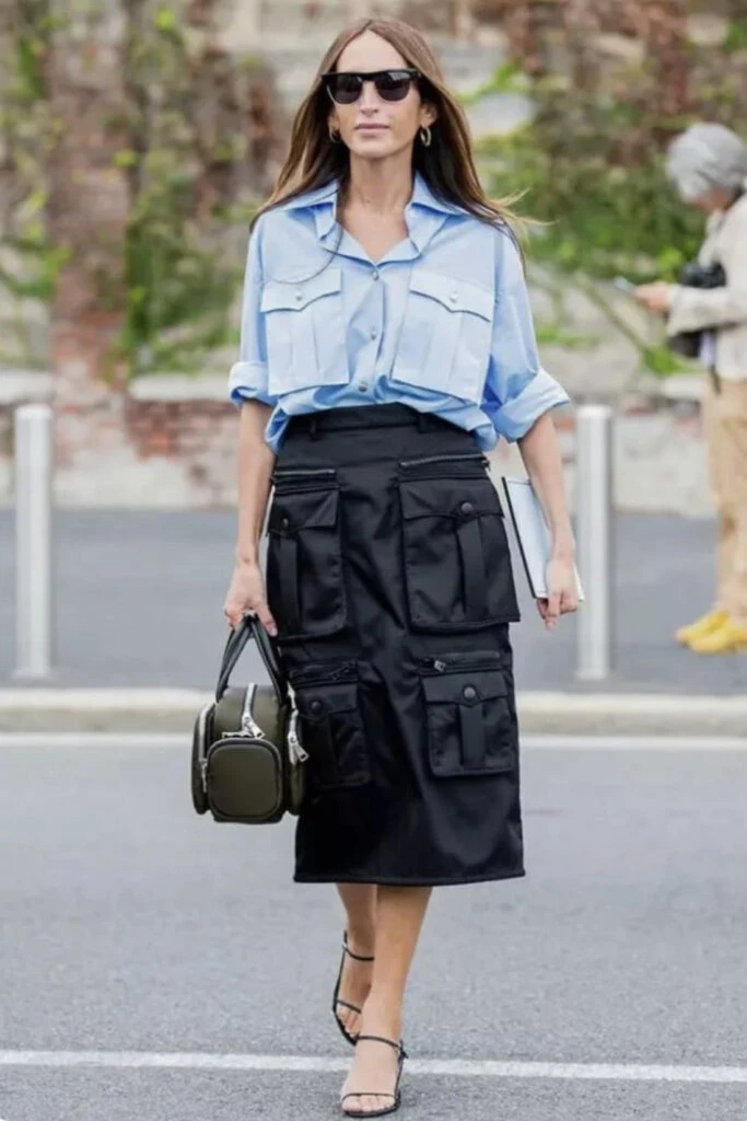 Así se usan las polleras cargo esta temporada. Foto: Pinterest.