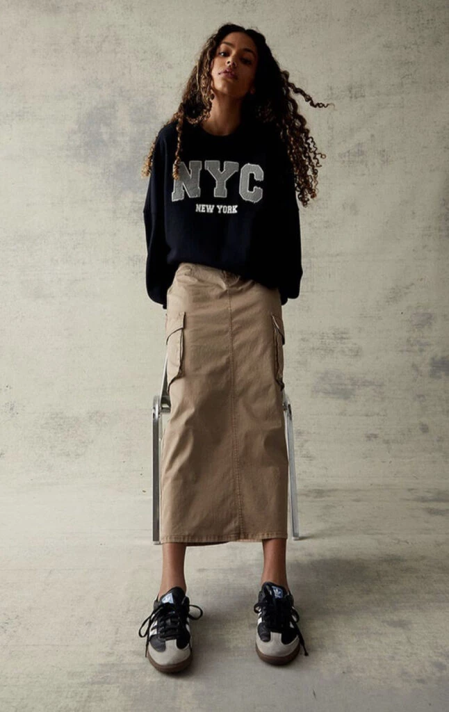 Así se usan las polleras cargo esta temporada. Foto: Pinterest.