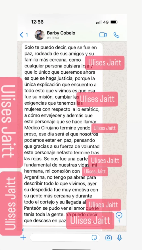 Mensaje de Barby Cobelo, amiga de Silvina Luna