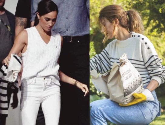 Coincidencia fashion: Meghan Markle y Juliana Awada apuestan por el suéter a rayas para sus looks más cancheros