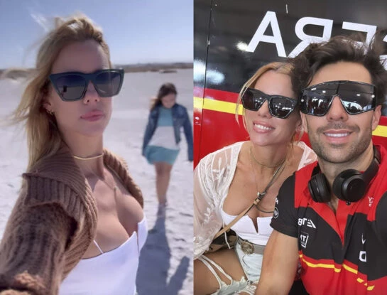 Nicole Neumann y sus hijas Allegra y Sienna viajaron a San Luis para apoyar a Manu Urcera en su carrera de TC