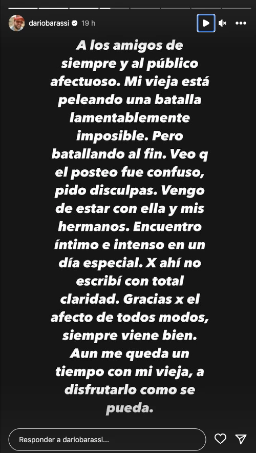 Darío Barassi habló acerca de la enfermedad de su mamá