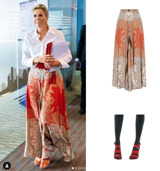 Look de Máxima en Kenia: repitió falda pantalón de seda