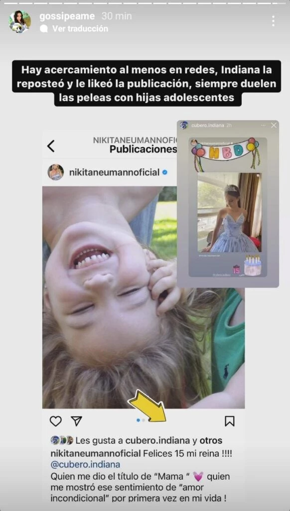 La reacción de Indiana Cubero al posteo que le dedicó su mamá, Nicole Neumann