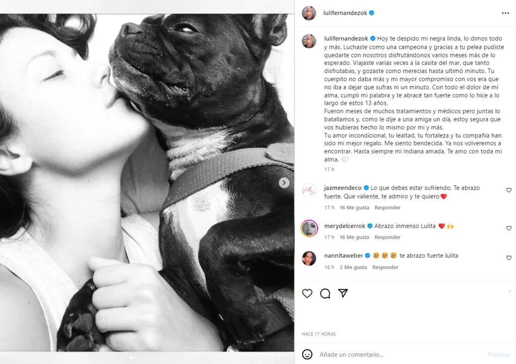 Luli Fernández despidió a su mascota