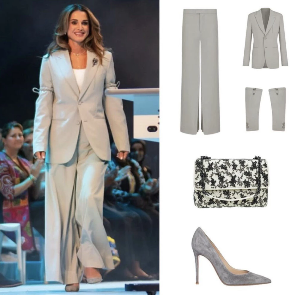 Rania de Jordania se animó a la ropa de hombre y deslumbró. Foto: Instagram.