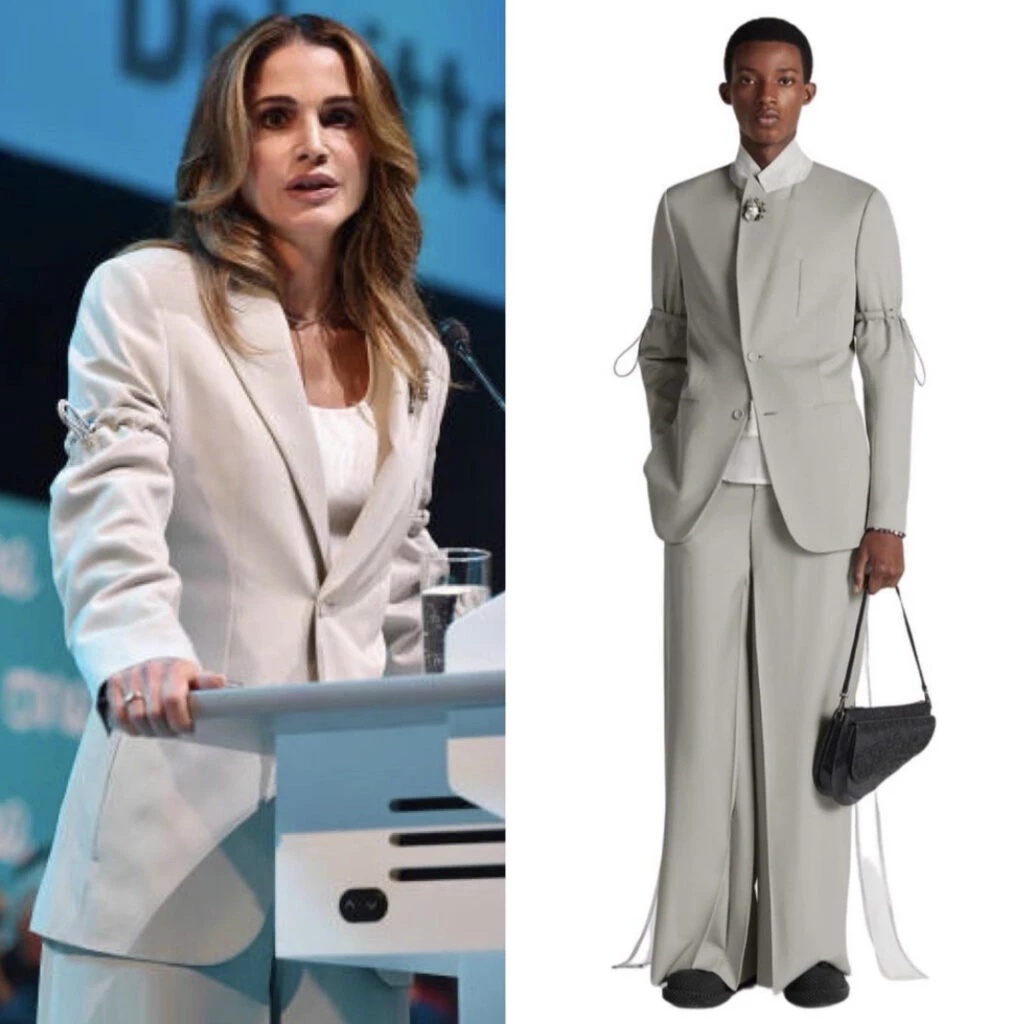 Rania de Jordania se animó a la ropa de hombre y deslumbró. Foto: Instagram.