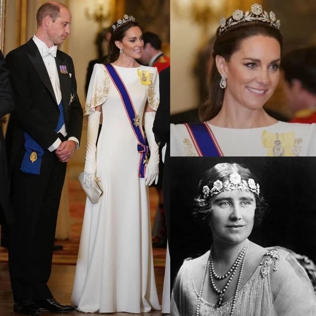 Kate Middleton eleva su estilo al máximo y deslumbra en blanco y dorado en la gala en honor al presidente de Corea