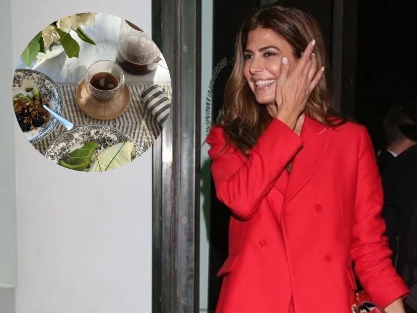 La empresaria compartió una foto de su primera comida del día, con vajilla y elementos decorativos que brindan sensación de confort, algo característico de este estilo.