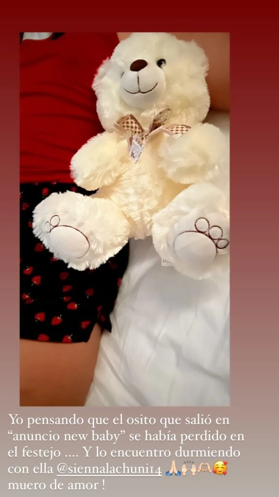 Nicole Neumann encontró el oso de peluche que usó en su boda para anunciar el embarazo.