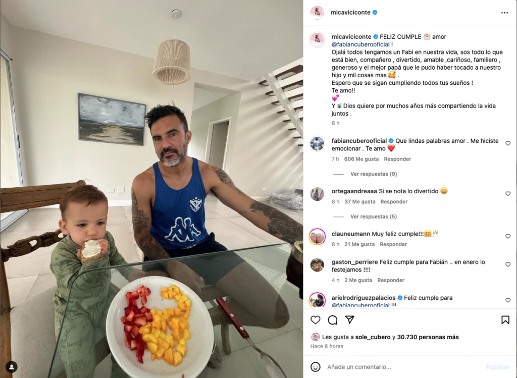 El saludo de Mica Viciconte a Fabián Cubero por su cumpleaños