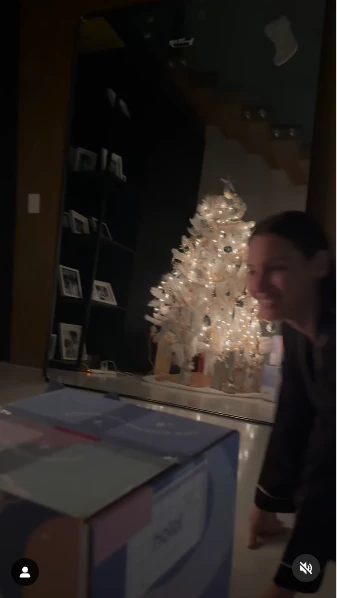 Pampita en el rincón navideño de su casa