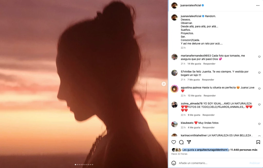 El posteo de Juana Viale donde Agustín Goldenhon puso "me gusta".