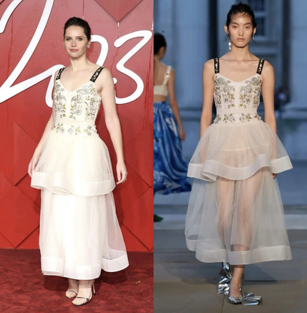 Felicity Jones en los Fashion Awards 2023. Foto: Instagram. 