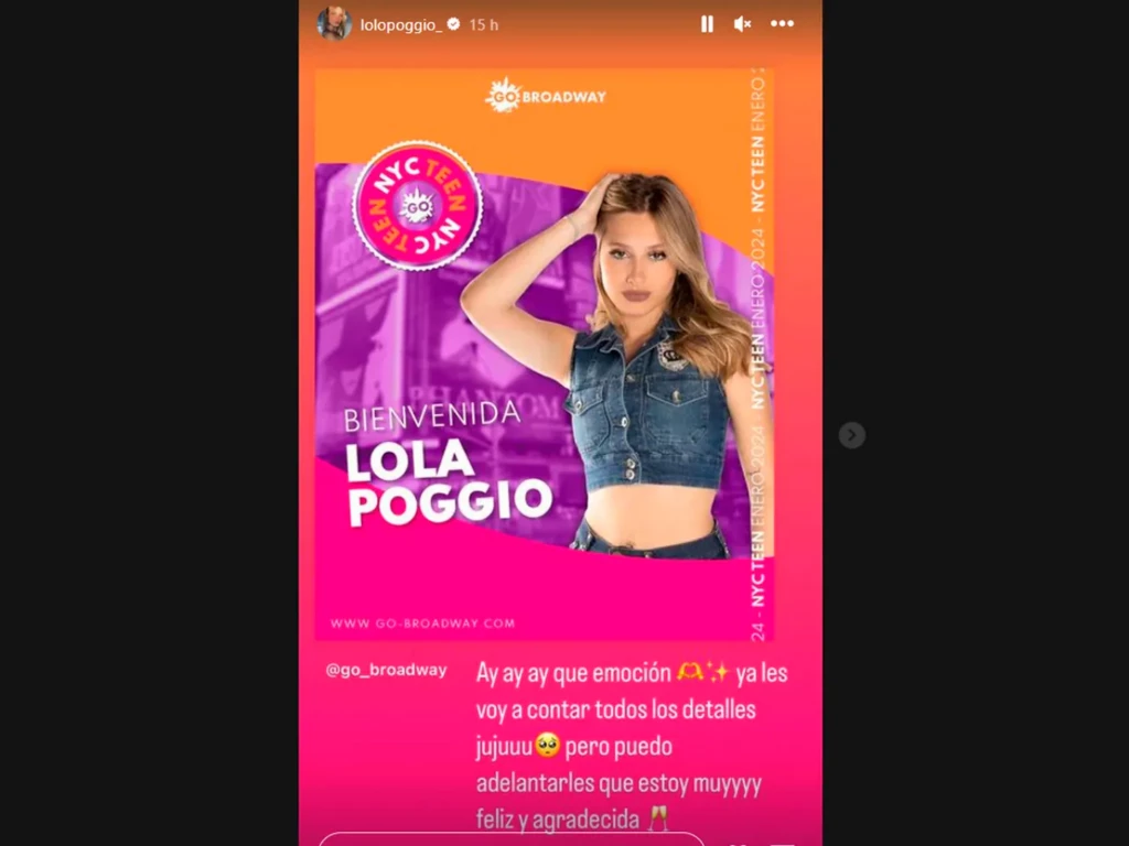 El anuncio de la influencer. Foto: IG Lola Poggio.